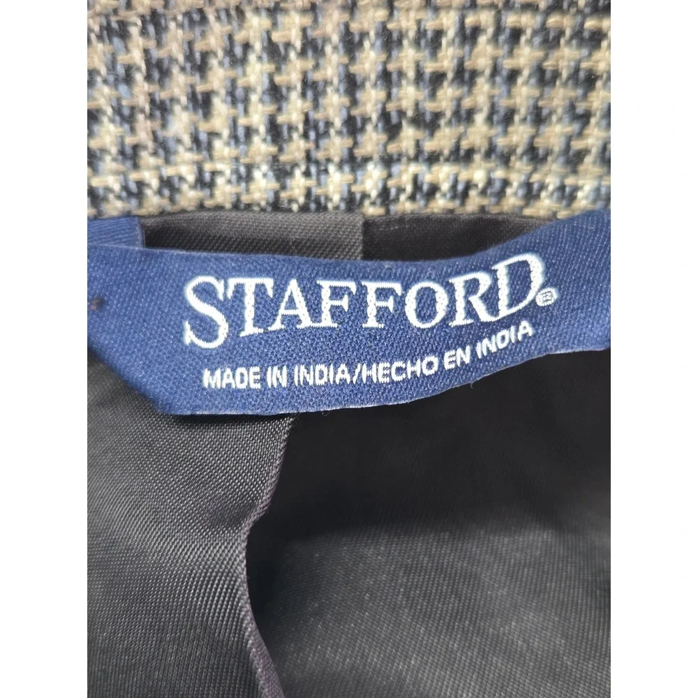 Stafford Mens 42R Silk Houndstooth Blazer Sport Coat Grey Black 2 Button Jacket